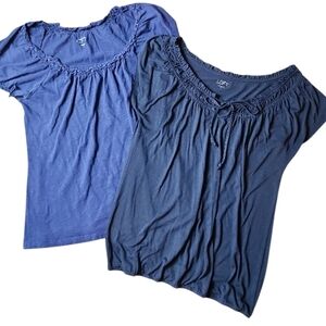 LOFT | Set Two Short Cap Sleeve Summer Staple Basic Tops Blue Navy | Small S